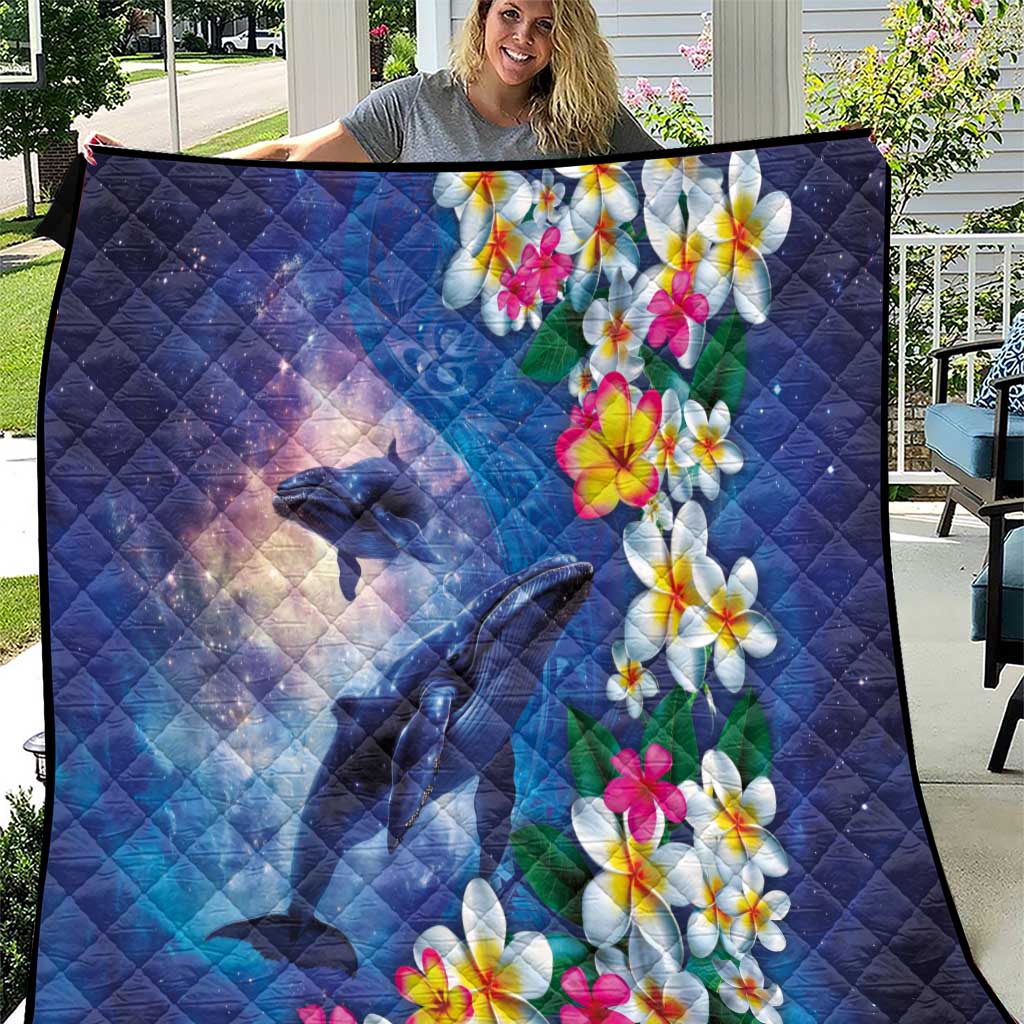 Hawaiian Lei Day Plumeria Humpback Whales Quilt Polynesian Art Vibrant Starry Nebula Style