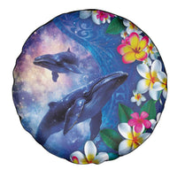 Hawaiian Lei Day Plumeria Humpback Whales Spare Tire Cover Polynesian Art Vibrant Starry Nebula Style