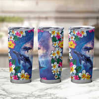Hawaiian Lei Day Plumeria Humpback Whales Tumbler Cup Polynesian Art Vibrant Starry Nebula Style