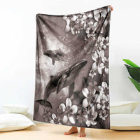 Hawaiian Lei Day Plumeria Humpback Whales Blanket Polynesian Art Vibrant Starry Nebula Grayscale Style