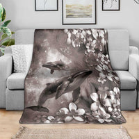 Hawaiian Lei Day Plumeria Humpback Whales Blanket Polynesian Art Vibrant Starry Nebula Grayscale Style