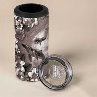 Hawaiian Lei Day Plumeria Humpback Whales 4 in 1 Can Cooler Tumbler Polynesian Art Vibrant Starry Nebula Grayscale Style