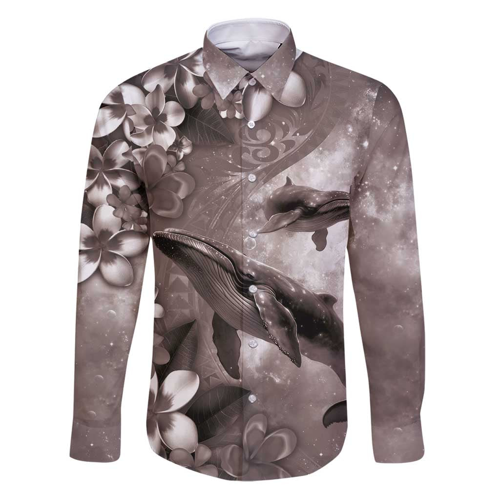 Hawaiian Lei Day Plumeria Humpback Whales Family Matching Puletasi and Hawaiian Shirt Polynesian Art Vibrant Starry Nebula Grayscale Style