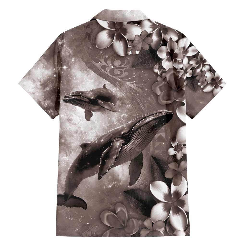 Hawaiian Lei Day Plumeria Humpback Whales Family Matching Summer Maxi Dress and Hawaiian Shirt Polynesian Art Vibrant Starry Nebula Grayscale Style