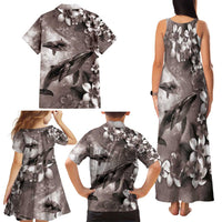 Hawaiian Lei Day Plumeria Humpback Whales Family Matching Tank Maxi Dress and Hawaiian Shirt Polynesian Art Vibrant Starry Nebula Grayscale Style