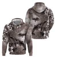 Hawaiian Lei Day Plumeria Humpback Whales Hoodie Polynesian Art Vibrant Starry Nebula Grayscale Style