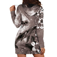 Hawaiian Lei Day Plumeria Humpback Whales Hoodie Dress Polynesian Art Vibrant Starry Nebula Grayscale Style