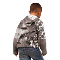 Hawaiian Lei Day Plumeria Humpback Whales Kid Hoodie Polynesian Art Vibrant Starry Nebula Grayscale Style