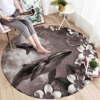 Hawaiian Lei Day Plumeria Humpback Whales Round Carpet Polynesian Art Vibrant Starry Nebula Grayscale Style