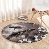 Hawaiian Lei Day Plumeria Humpback Whales Round Carpet Polynesian Art Vibrant Starry Nebula Grayscale Style