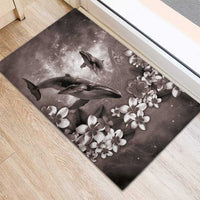 Hawaiian Lei Day Plumeria Humpback Whales Rubber Doormat Polynesian Art Vibrant Starry Nebula Grayscale Style