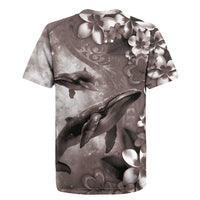 Hawaiian Lei Day Plumeria Humpback Whales Rugby Jersey Polynesian Art Vibrant Starry Nebula Grayscale Style