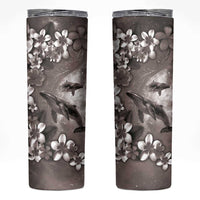Hawaiian Lei Day Plumeria Humpback Whales Skinny Tumbler Polynesian Art Vibrant Starry Nebula Grayscale Style