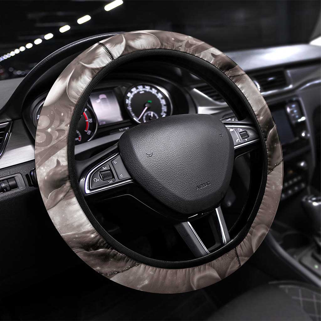 Hawaiian Lei Day Plumeria Humpback Whales Steering Wheel Cover Polynesian Art Vibrant Starry Nebula Grayscale Style