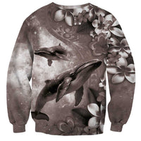 Hawaiian Lei Day Plumeria Humpback Whales Sweatshirt Polynesian Art Vibrant Starry Nebula Grayscale Style