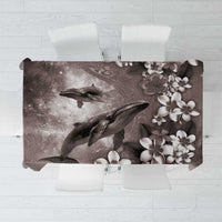 Hawaiian Lei Day Plumeria Humpback Whales Tablecloth Polynesian Art Vibrant Starry Nebula Grayscale Style