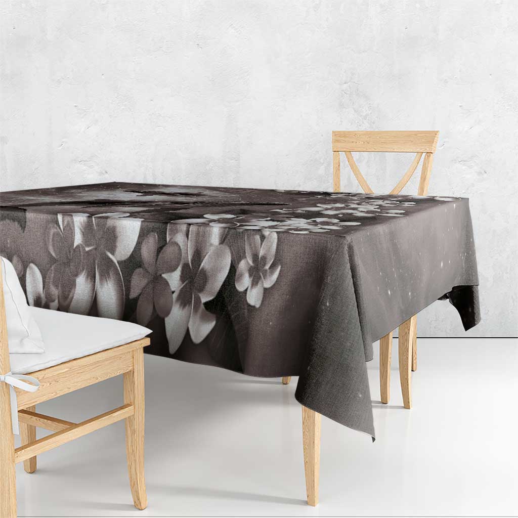 Hawaiian Lei Day Plumeria Humpback Whales Tablecloth Polynesian Art Vibrant Starry Nebula Grayscale Style