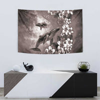 Hawaiian Lei Day Plumeria Humpback Whales Tapestry Polynesian Art Vibrant Starry Nebula Grayscale Style