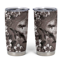 Hawaiian Lei Day Plumeria Humpback Whales Tumbler Cup Polynesian Art Vibrant Starry Nebula Grayscale Style