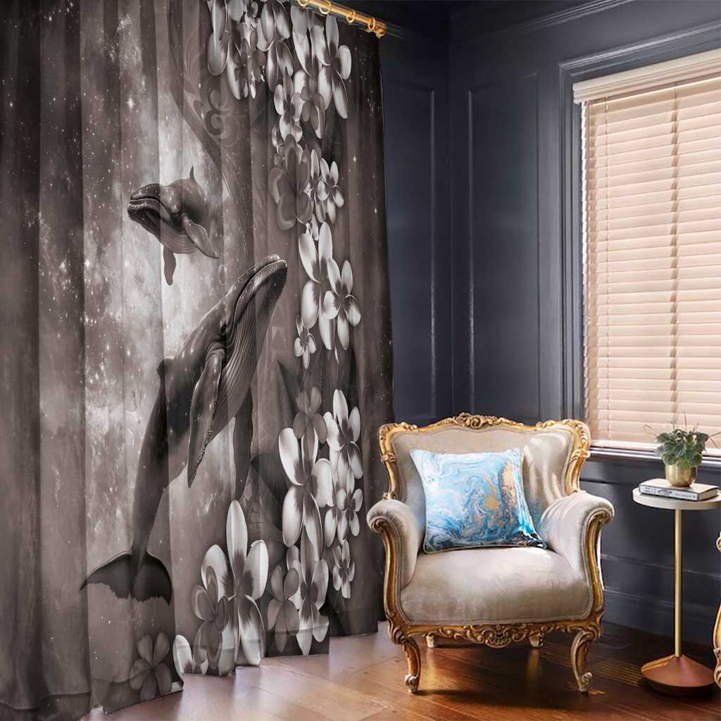 Hawaiian Lei Day Plumeria Humpback Whales Window Curtain Polynesian Art Vibrant Starry Nebula Grayscale Style