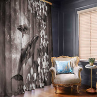 Hawaiian Lei Day Plumeria Humpback Whales Window Curtain Polynesian Art Vibrant Starry Nebula Grayscale Style