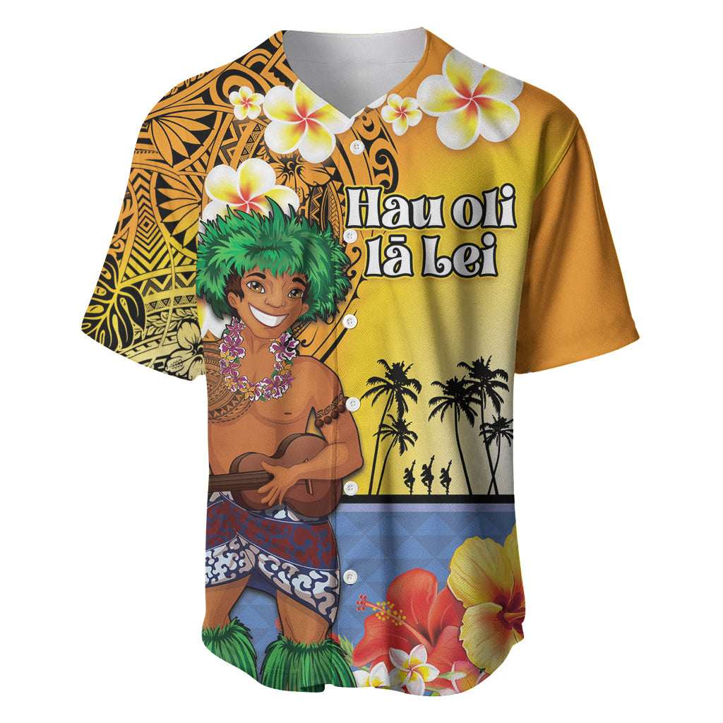 Happy Lei Day Baseball Jersey Hula Male Dancer Polynesian Flower Kakau Pattern