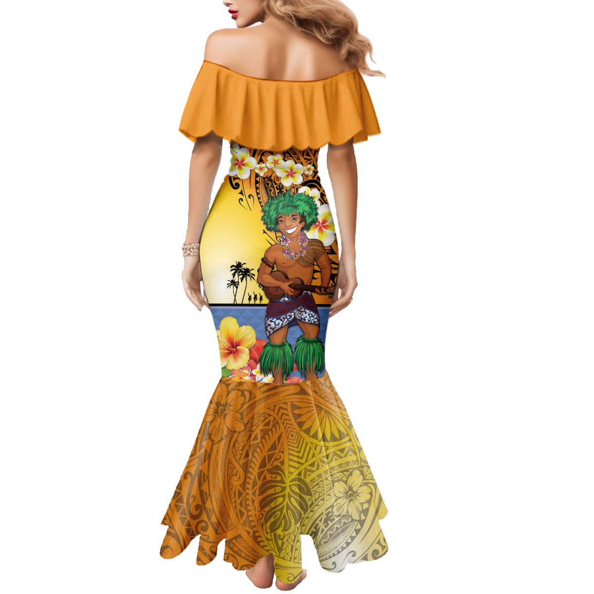 Happy Lei Day Family Matching Mermaid Dress and Hawaiian Shirt Hula Male Dancer Polynesian Flower Kakau Pattern LT03 - Polynesian Pride