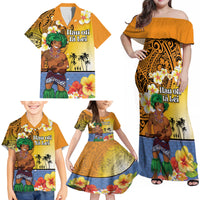 Happy Lei Day Family Matching Off Shoulder Maxi Dress and Hawaiian Shirt Hula Male Dancer Polynesian Flower Kakau Pattern LT03 - Polynesian Pride