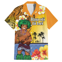 Happy Lei Day Family Matching Off Shoulder Maxi Dress and Hawaiian Shirt Hula Male Dancer Polynesian Flower Kakau Pattern LT03 Dad's Shirt - Short Sleeve Yellow - Polynesian Pride