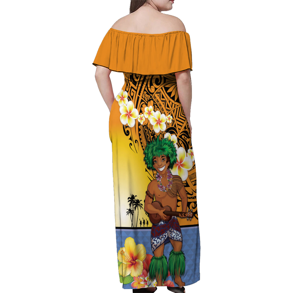 Happy Lei Day Family Matching Off Shoulder Maxi Dress and Hawaiian Shirt Hula Male Dancer Polynesian Flower Kakau Pattern LT03 - Polynesian Pride