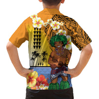 Happy Lei Day Family Matching Off Shoulder Short Dress and Hawaiian Shirt Hula Male Dancer Polynesian Flower Kakau Pattern