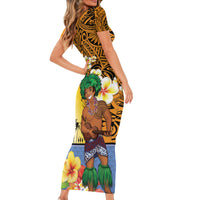 Happy Lei Day Family Matching Short Sleeve Bodycon Dress and Hawaiian Shirt Hula Male Dancer Polynesian Flower Kakau Pattern LT03 - Polynesian Pride