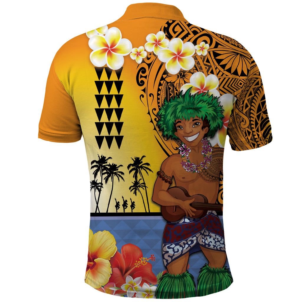 Happy Lei Day Polo Shirt Hula Male Dancer Polynesian Flower Kakau Pattern