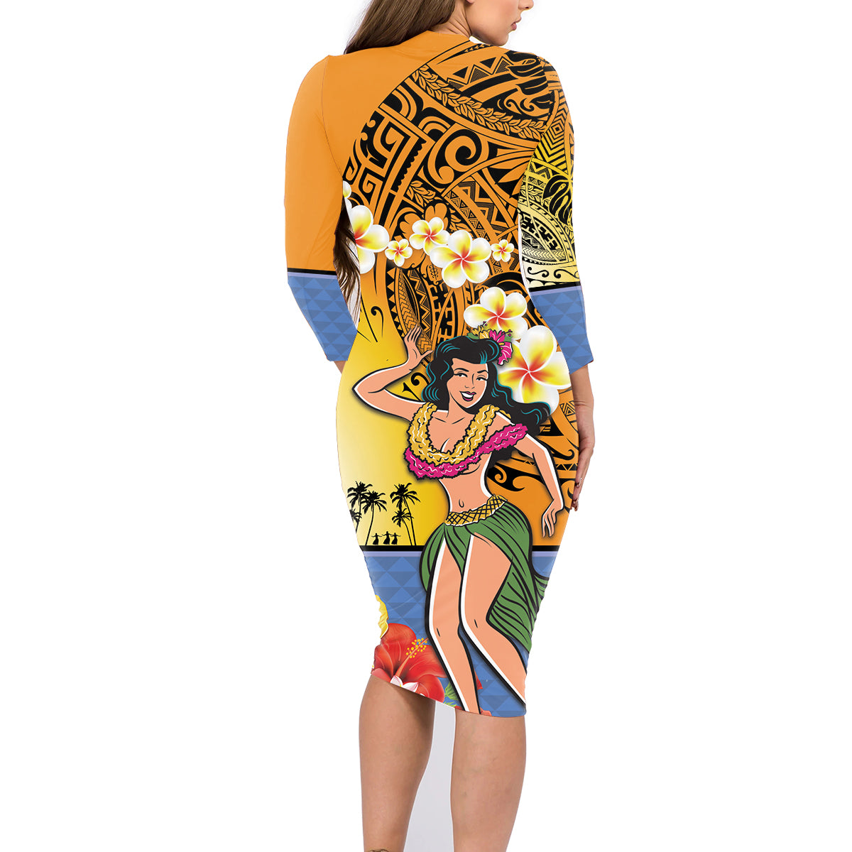 Happy Lei Day Family Matching Long Sleeve Bodycon Dress and Hawaiian Shirt Hula Girl Polynesian Flower Kakau Pattern LT03 - Polynesian Pride