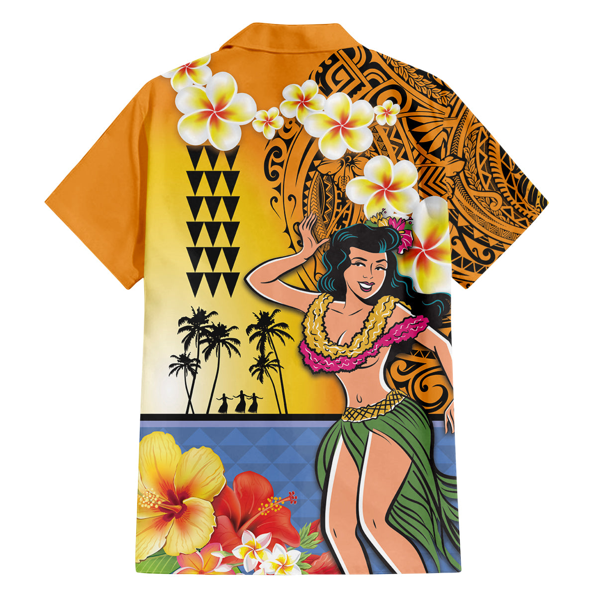 Happy Lei Day Family Matching Off Shoulder Short Dress and Hawaiian Shirt Hula Girl Polynesian Flower Kakau Pattern