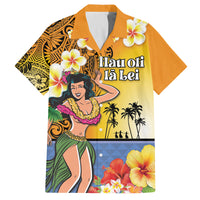 Happy Lei Day Family Matching Puletasi and Hawaiian Shirt Hula Girl Polynesian Flower Kakau Pattern LT03 Dad's Shirt - Short Sleeve Yellow - Polynesian Pride