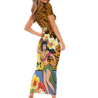 Happy Lei Day Family Matching Short Sleeve Bodycon Dress and Hawaiian Shirt Hula Girl Polynesian Flower Kakau Pattern LT03 - Polynesian Pride