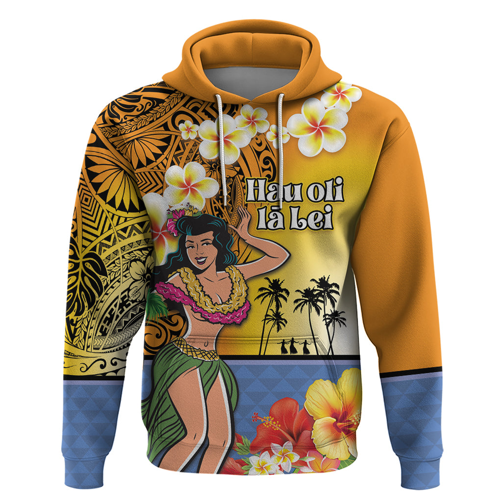 Happy Lei Day Hoodie Hula Girl Polynesian Flower Kakau Pattern