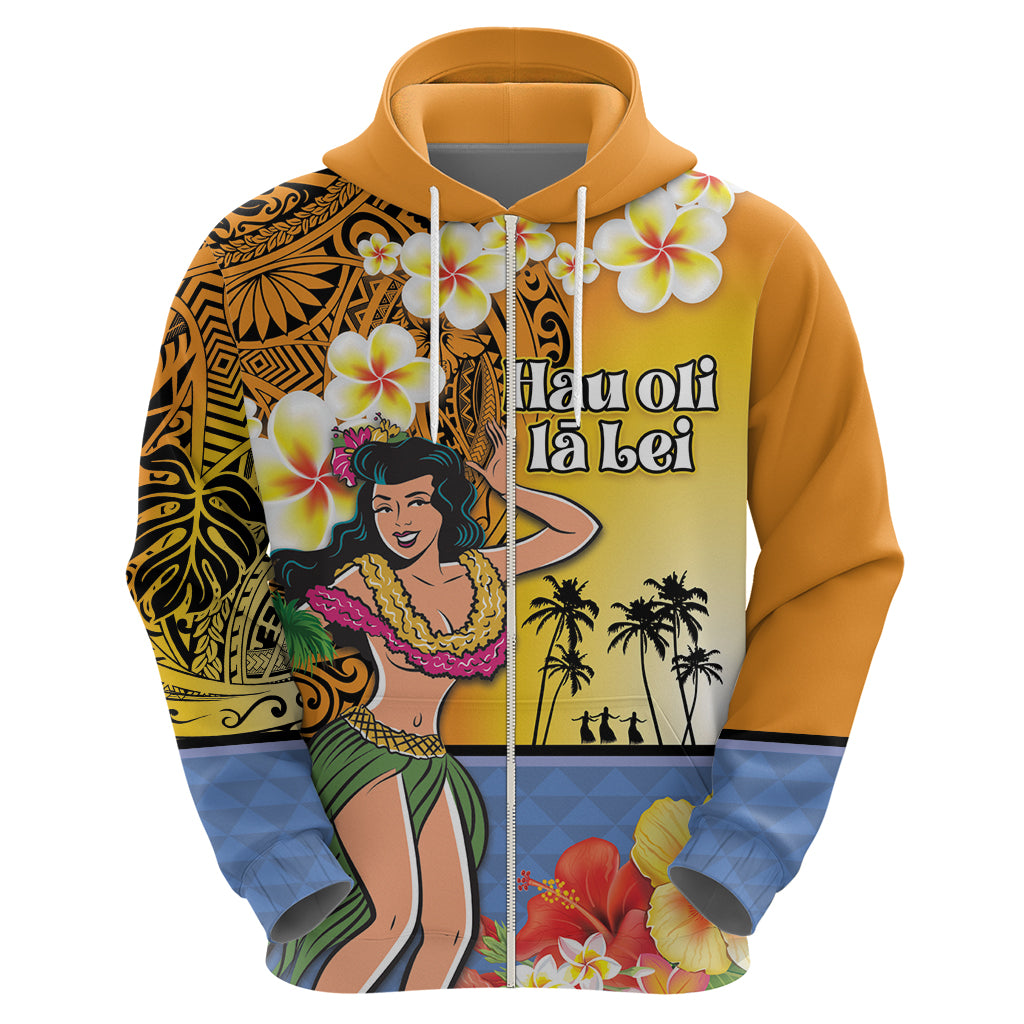 Happy Lei Day Hoodie Hula Girl Polynesian Flower Kakau Pattern