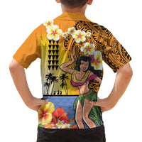 Happy Lei Day Kid Hawaiian Shirt Hula Girl Polynesian Flower Kakau Pattern