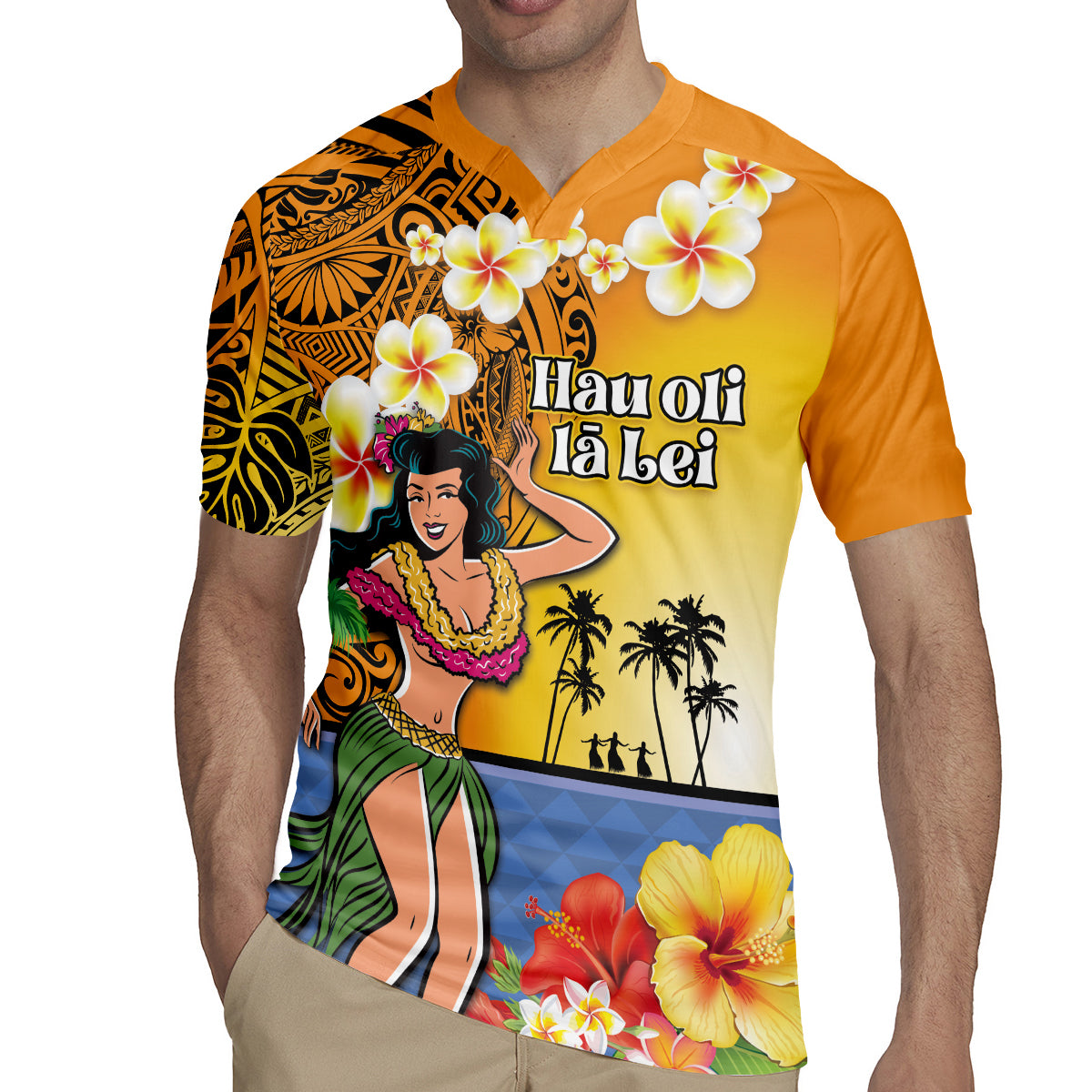 Happy Lei Day Rugby Jersey Hula Girl Polynesian Flower Kakau Pattern