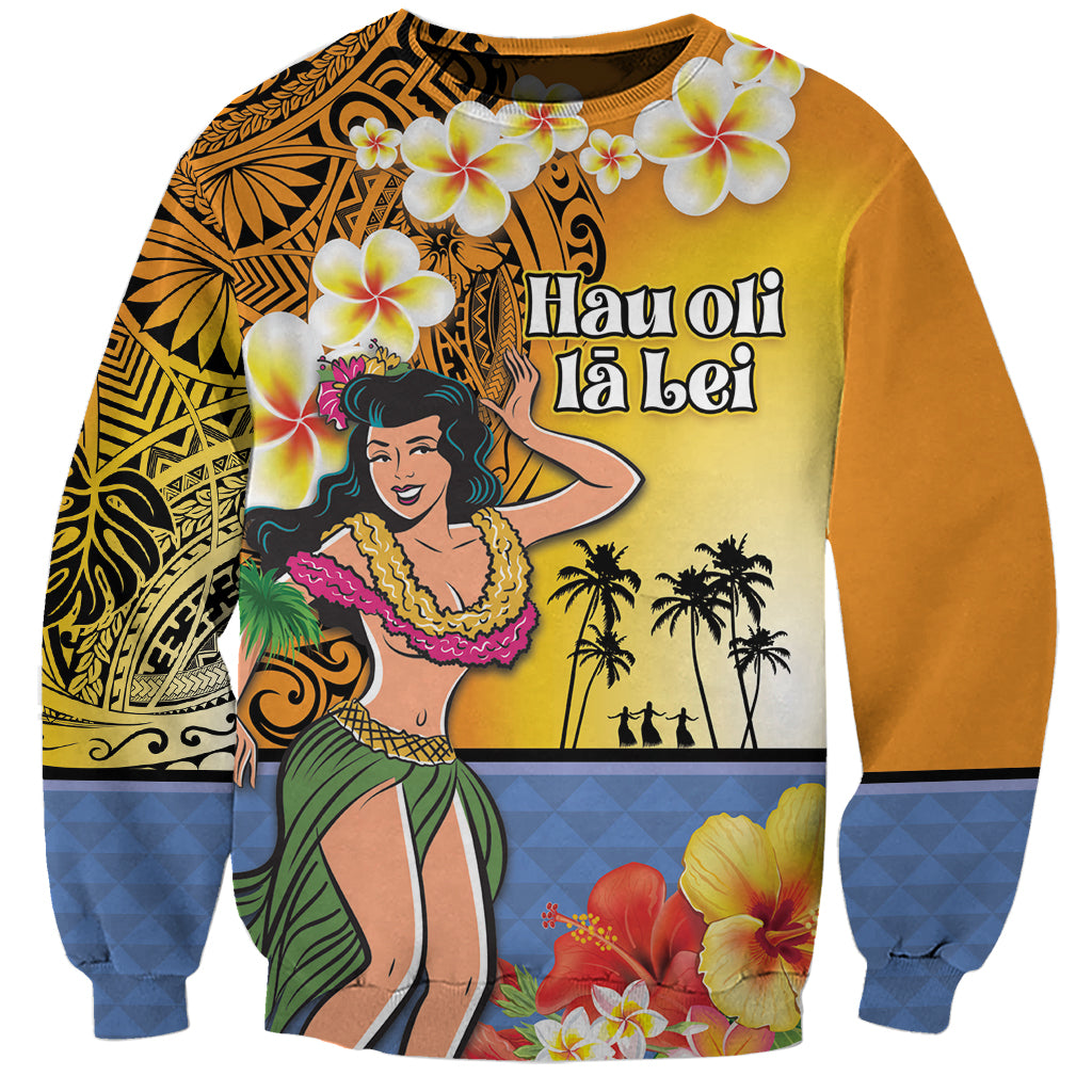 Happy Lei Day Sweatshirt Hula Girl Polynesian Flower Kakau Pattern