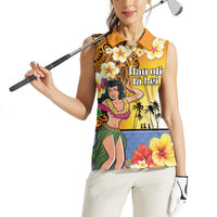 Happy Lei Day Women Sleeveless Polo Shirt Hula Girl Polynesian Flower Kakau Pattern