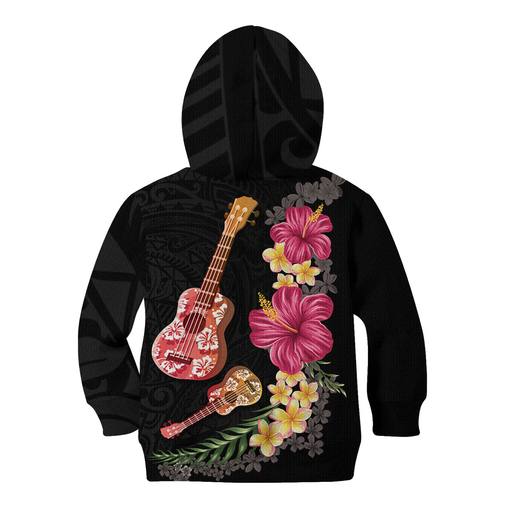 Ukulele mix Polynesian Flower Kid Hoodie Hawaiian Tribal Pattern