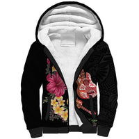 Ukulele mix Polynesian Flower Sherpa Hoodie Hawaiian Tribal Pattern