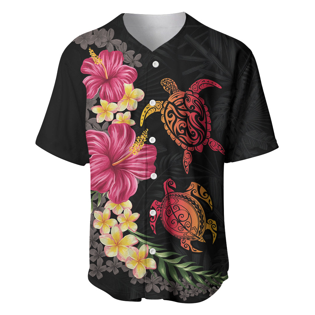 Hawaiian Flower and Tribal Turtle Baseball Jersey Colorful Style