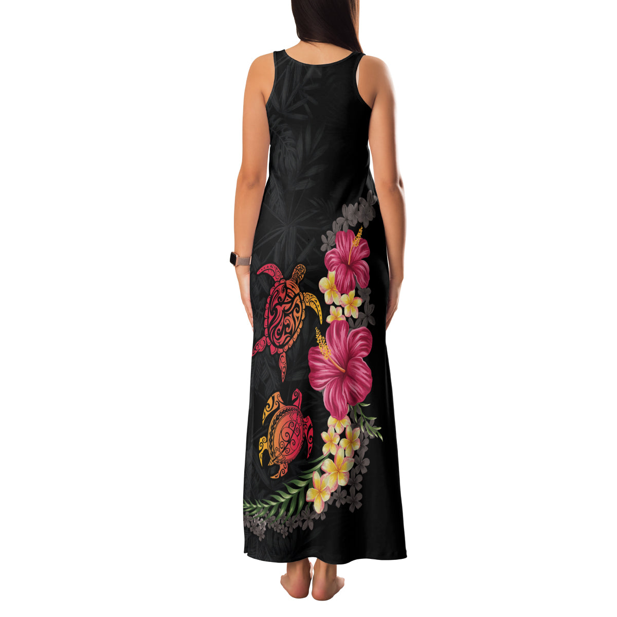 Hawaiian Flower and Tribal Turtle Family Matching Tank Maxi Dress and Hawaiian Shirt Colorful Style