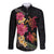 Hawaiian Flower and Tribal Turtle Long Sleeve Button Shirt Colorful Style