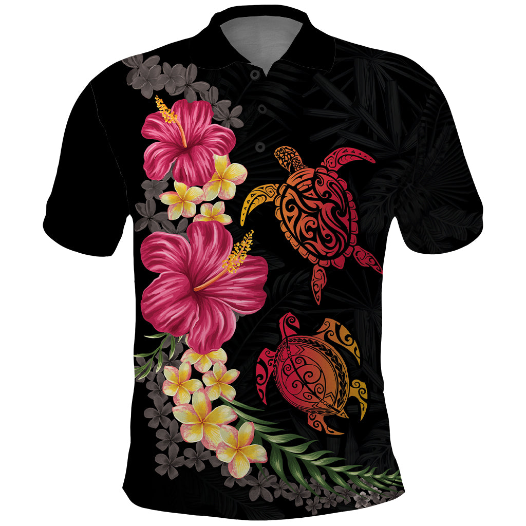 Hawaiian Flower and Tribal Turtle Polo Shirt Colorful Style
