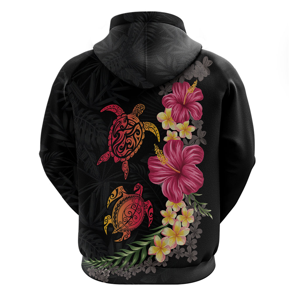 Hawaiian Flower and Tribal Turtle Zip Hoodie Colorful Style